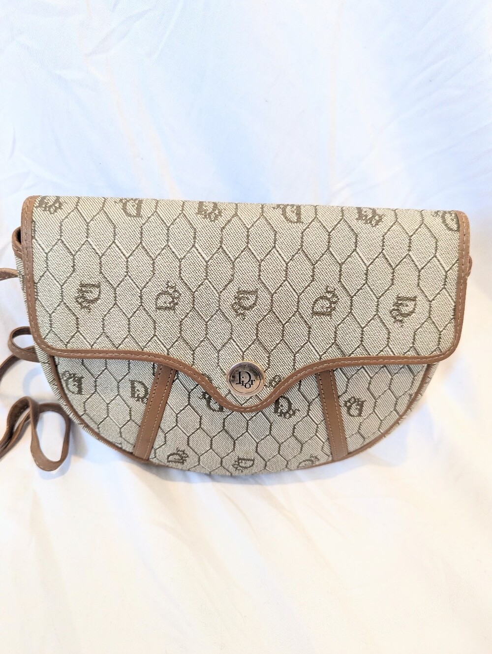 Vintage Christian Dior Honeycomb Canvas Crossbody Bag
